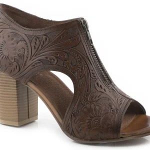 Roper Ladies Tooled Leather Front Zip Open Toe Mules