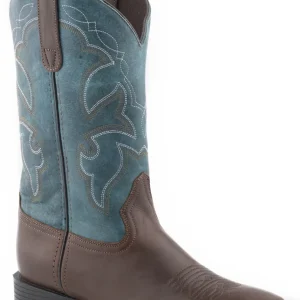 Roper Mens Brown Tumbled Leather Vamp Teal Shaft Western Boots
