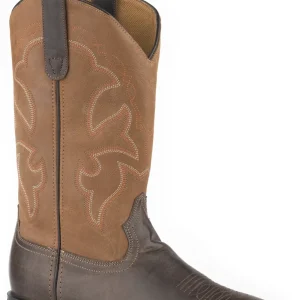 Roper Mens Brown Vamp With Tan Leather Shaft Western Boots