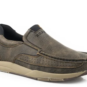 Roper Mens Dark Brown Vintage Leather Slip-On Shoes