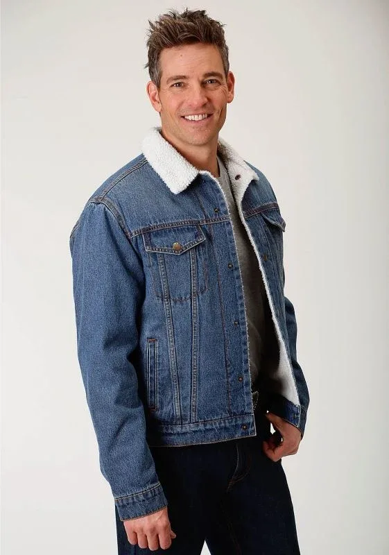 Roper Mens Rangegear Sherpa Jean Jacket LG Blue - Image 2