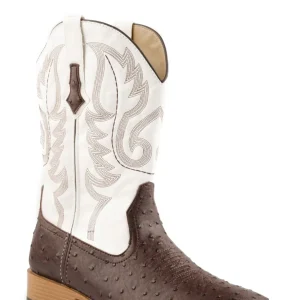 Roper Mens Sq 11in Faux Ostrich White Boots