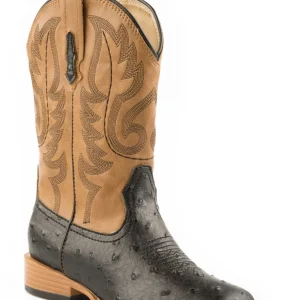 Roper Mens Sq Toe 11in Faux Ostrich Blk Boots
