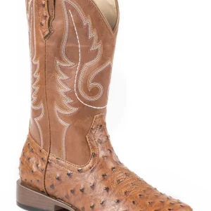 Roper Mens Sq Toe Faux Ostrich Tan Boots