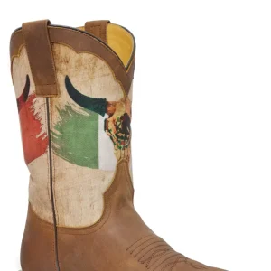 Roper Mens Square Toe Printed Mexican Flag & Skull 11" Shaft Leather Boots