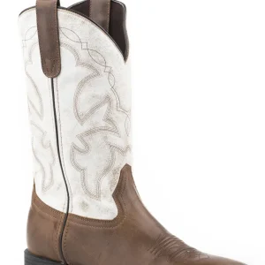 Roper Mens Tan Vamp And White Leather Shaft Western Boots