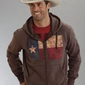 Roper Mens Vintage Texas Flag Hoodie Md Brn
