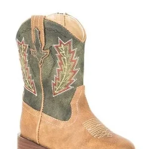 Roper Toddler Arrowheads W Sq Toe Boots 5 Tan/Grn