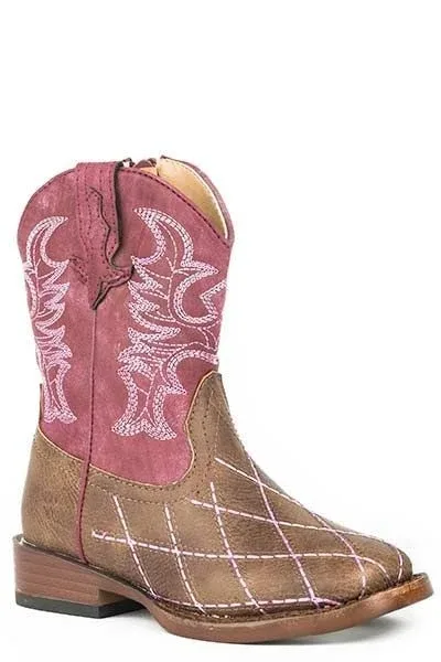 Roper Toddler Cross Cut Sq Toe Boots 5 Brn/Pnk - Image 2