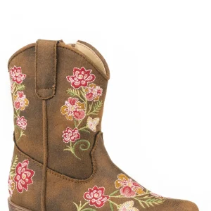 Roper Toddler Girls Cognac/Floral Embroidery Faux Leather Boots