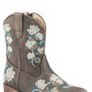 Roper Toddler Girls Vintage Brown/Floral Embroidery Faux Leather Boots