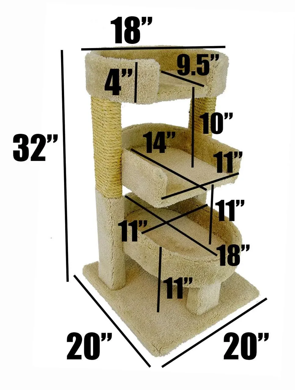 Round Triple Cat Perch for Multi-Cat Homes | Solid Wood & Sisal – Made in USA - Image 2