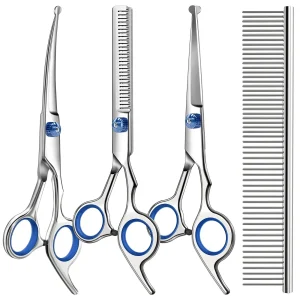Saccison 4-in-1 Pet Grooming Scissors Kit with Safety Round Tips