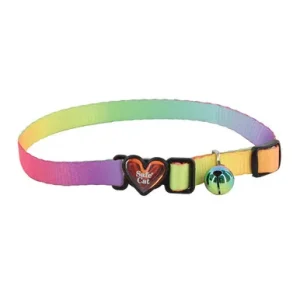 Safe Cat Pastel Rainbow Heartbreaker Adjustable Cat Collar w/ Breakaway Heart Buckle