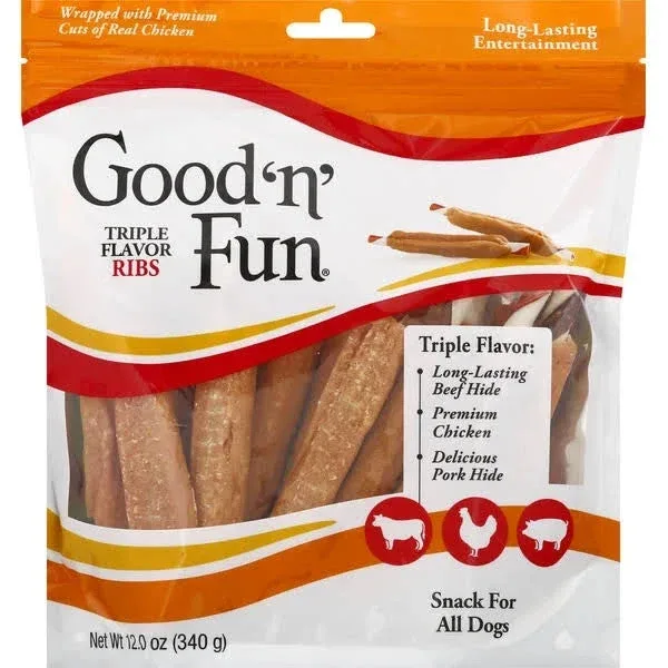 Salix Good N Fun Triple Flavor Rawhide Ribs 12 oz