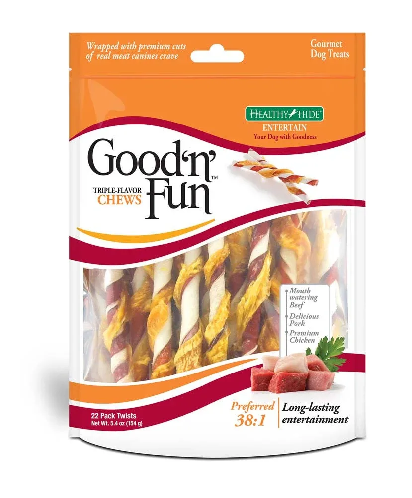 Salix Good 'N' Fun Triple Flavor Twists Dog Treats Beef, Pork & Chicken 5.4 oz 22pk