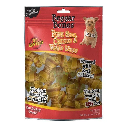 Savory Prime Beggar Bones Pork Skin, Chicken & Veggie Wraps Dog Treats SM 21 pk - Image 2