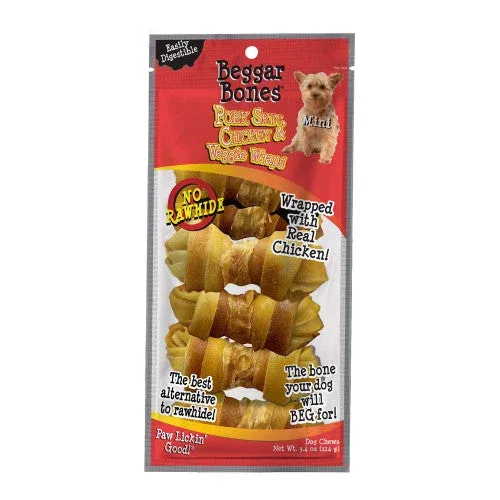 Savory Prime Beggar Bones Pork Skin, Chicken & Veggie Wraps Dog Treats SM 7 pk - Image 2