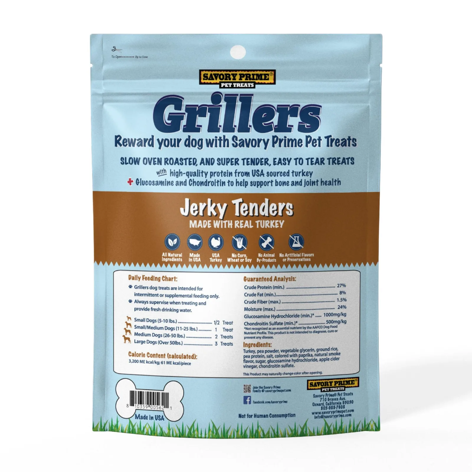 Savory Prime Grillers Turkey Jerky Tenders 8 oz. Dog Treats - Image 2