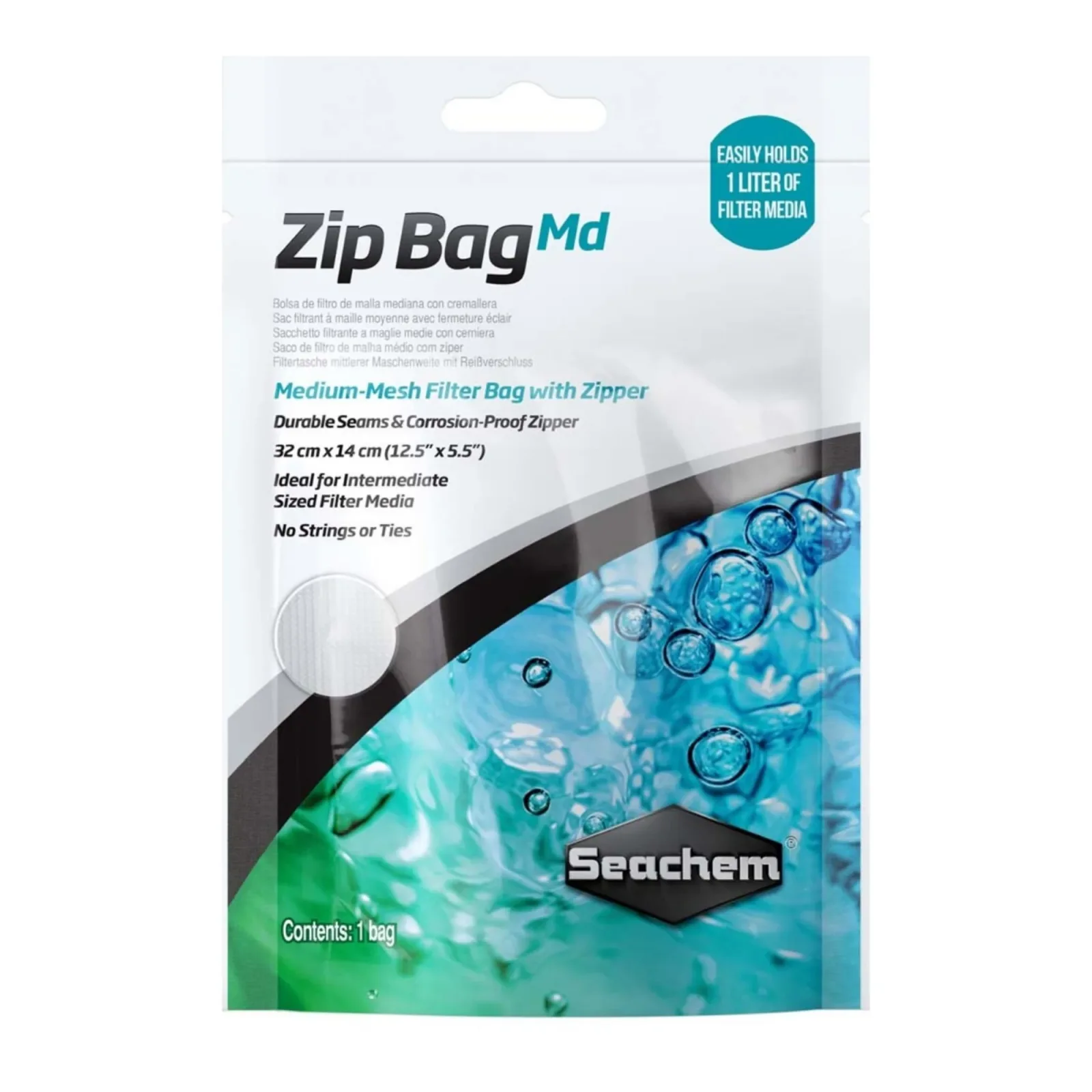 Seachem Laboratories Mesh Aquarium Filter Bag with Zipper Medium mesh, White, 12.5 in x 5.5 in