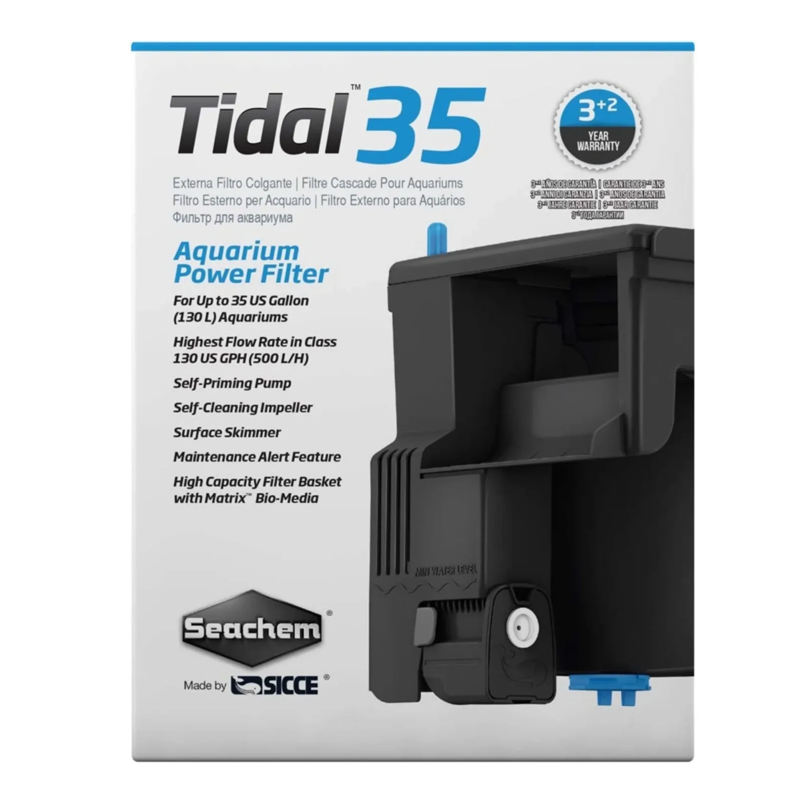 Seachem Laboratories Tidal 35 Power Aquarium Filter Black, 130 GPH