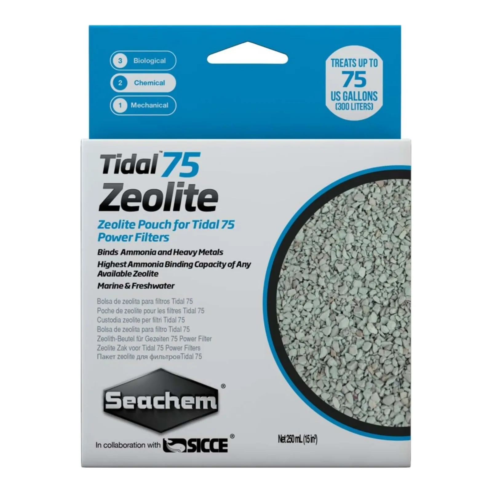 Seachem Laboratories Tidal Zeolite Ammonia and Heavy Metals Binding Media 250 mL