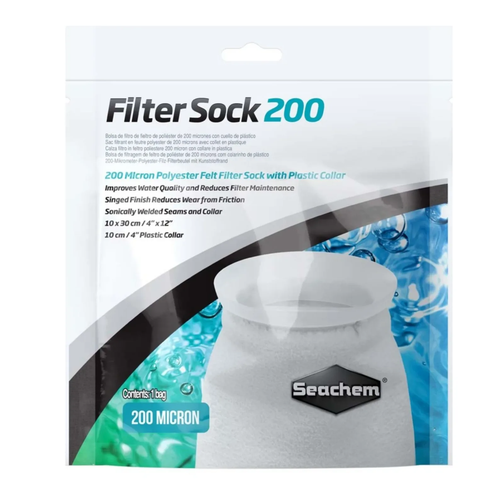 Seachem Laboratories Welded Aquarium Filter Sock with Plastic Collar, White, 4 in x 12 in, Small
