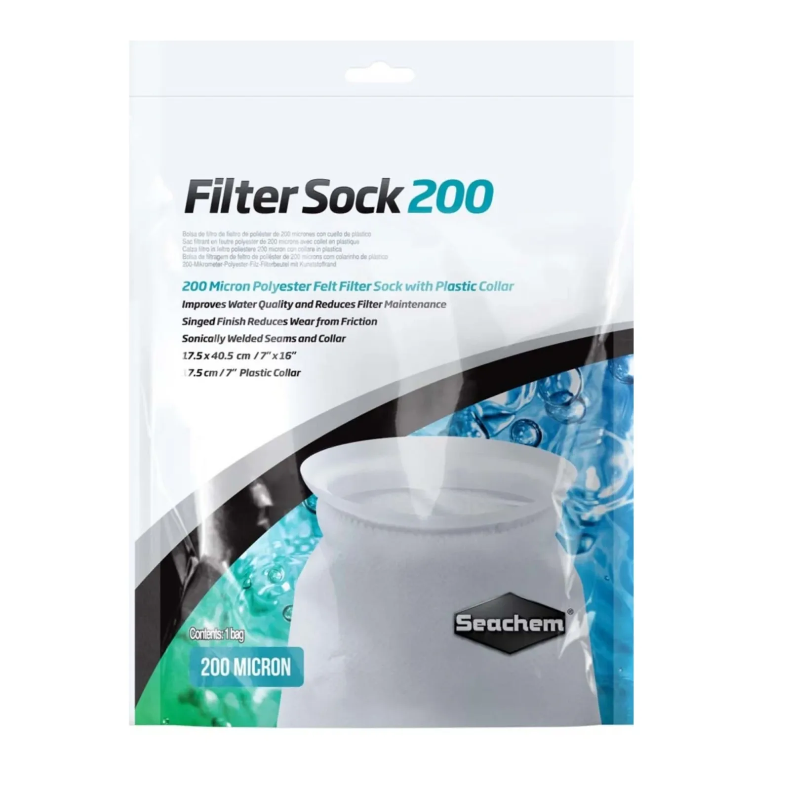 Seachem Laboratories Welded Aquarium Filter Sock with Plastic Collar, White, 7 in x 16 in, Large