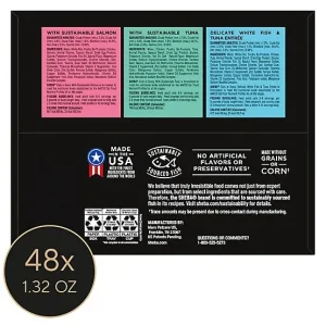 Sheba Perfect Portions All Life Stages Salmon/Tuna/White Fish Cuts Wet Cat Food Pack, 2.6 oz., Pack of 24 Twin-Pack Trays