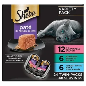 Sheba Perfect Portions All Life Stages Signature Seafood Wet Cat Food Variety Pack, 2.6 oz., Pack of 24 Twin-Pack Trays