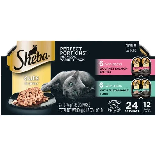 Sheba Perfect Portions Cuts in Gravy Wet Cat Food Variety Pack (Gourmet Salmon, Sustainable Tuna) 2.6oz 12pk - Image 2