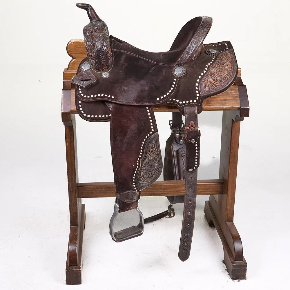 Sheridan Saddles Used 14in Floral Tooled Barrel Saddle - Image 2