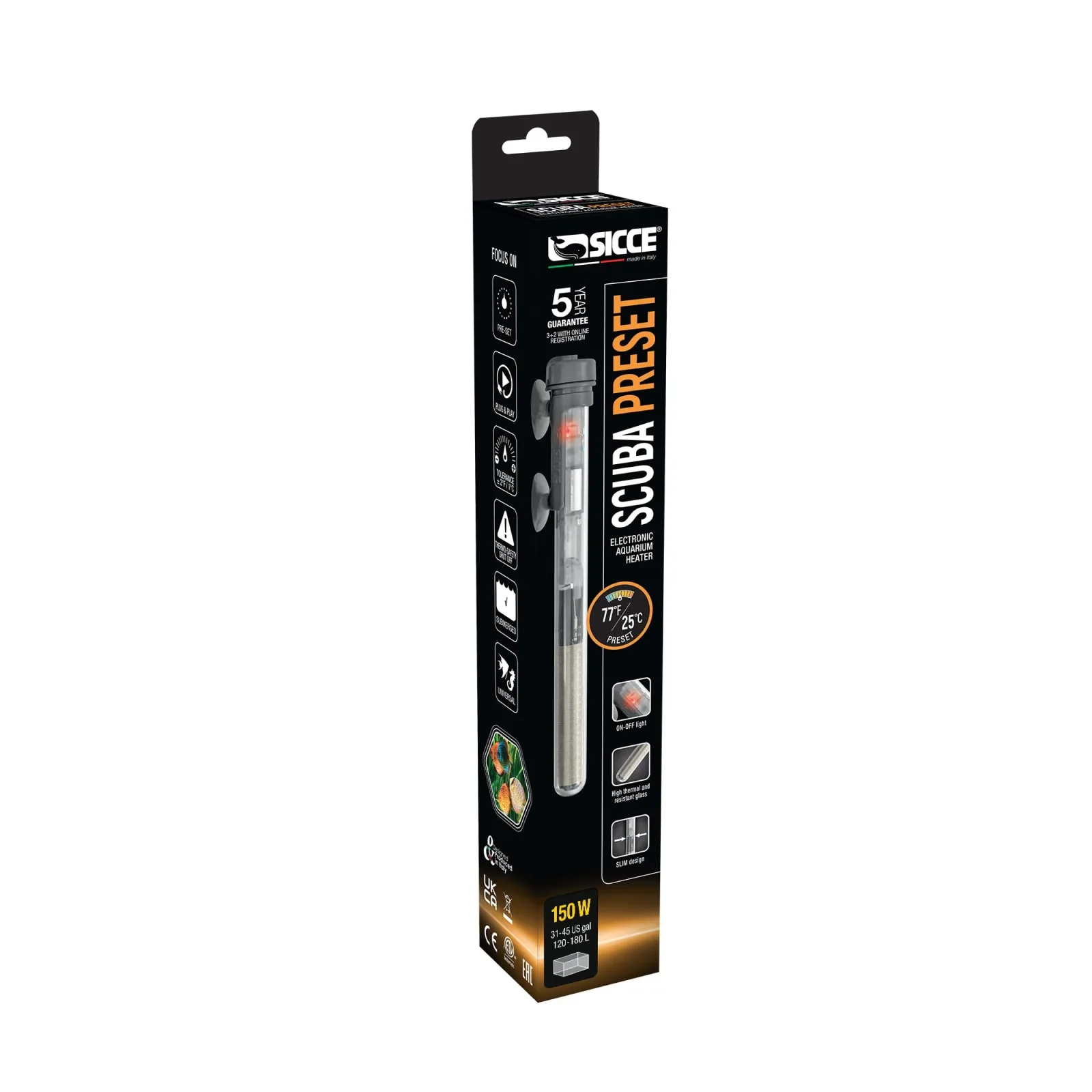 Sicce SCUBA Preset Submersible Heater, 150W