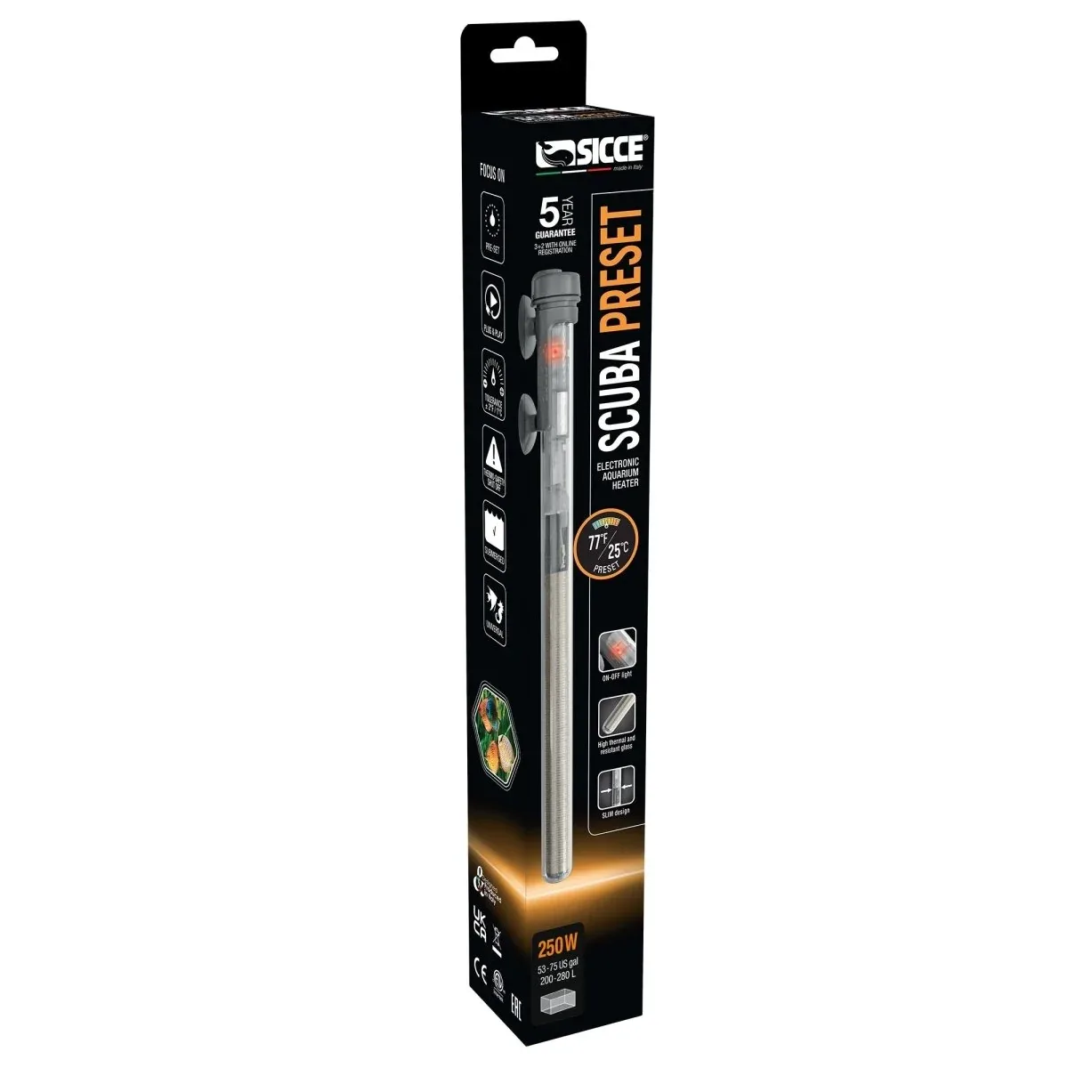 Sicce SCUBA Preset Submersible Heater, 250W