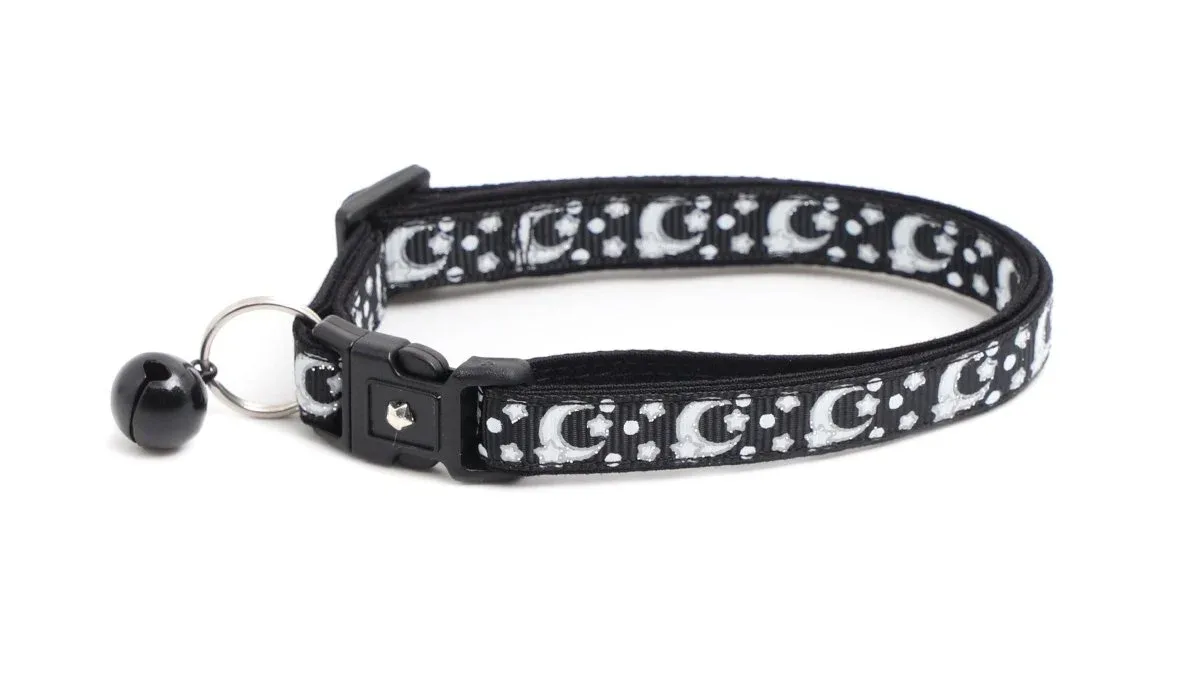 Silver Moons and Stars on Black Cat Collar - Image 2