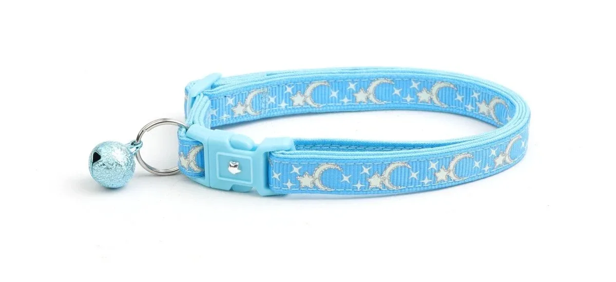 Silver Moons and Stars on Blue Cat Collar - Image 2