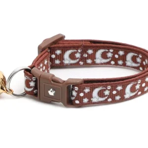Silver Moons and Stars on Brown Cat Collar