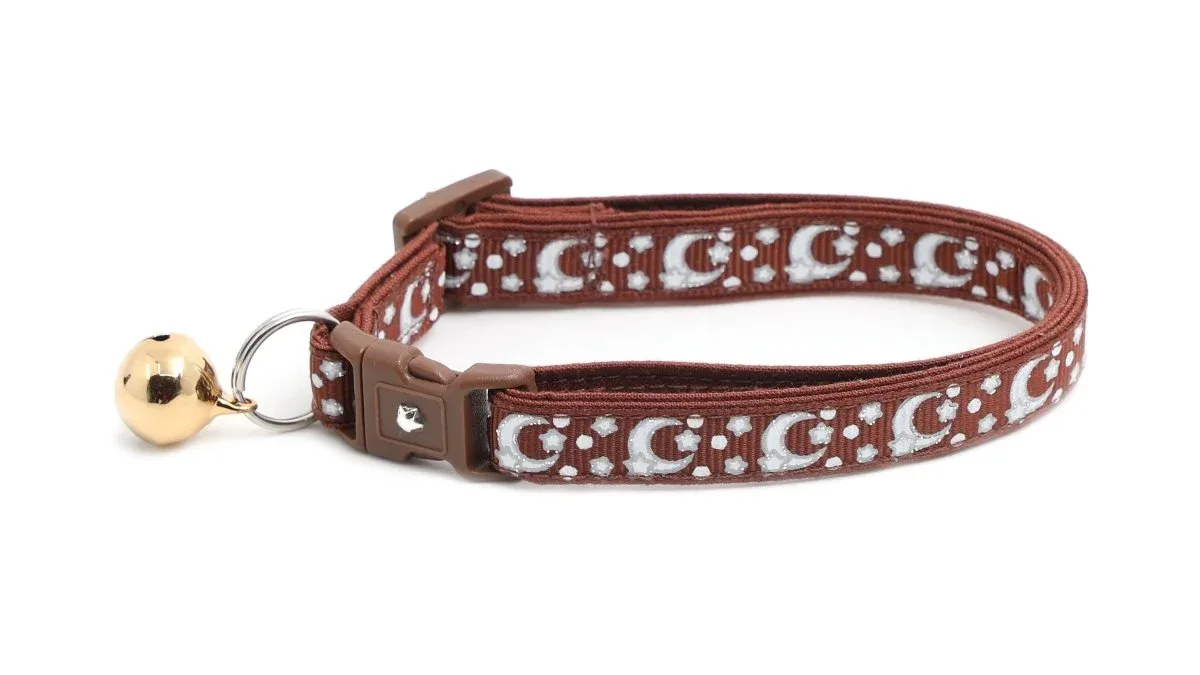 Silver Moons and Stars on Brown Cat Collar - Image 2