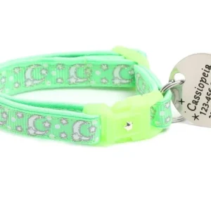 Silver Moons and Stars on Mint Green Cat Collar