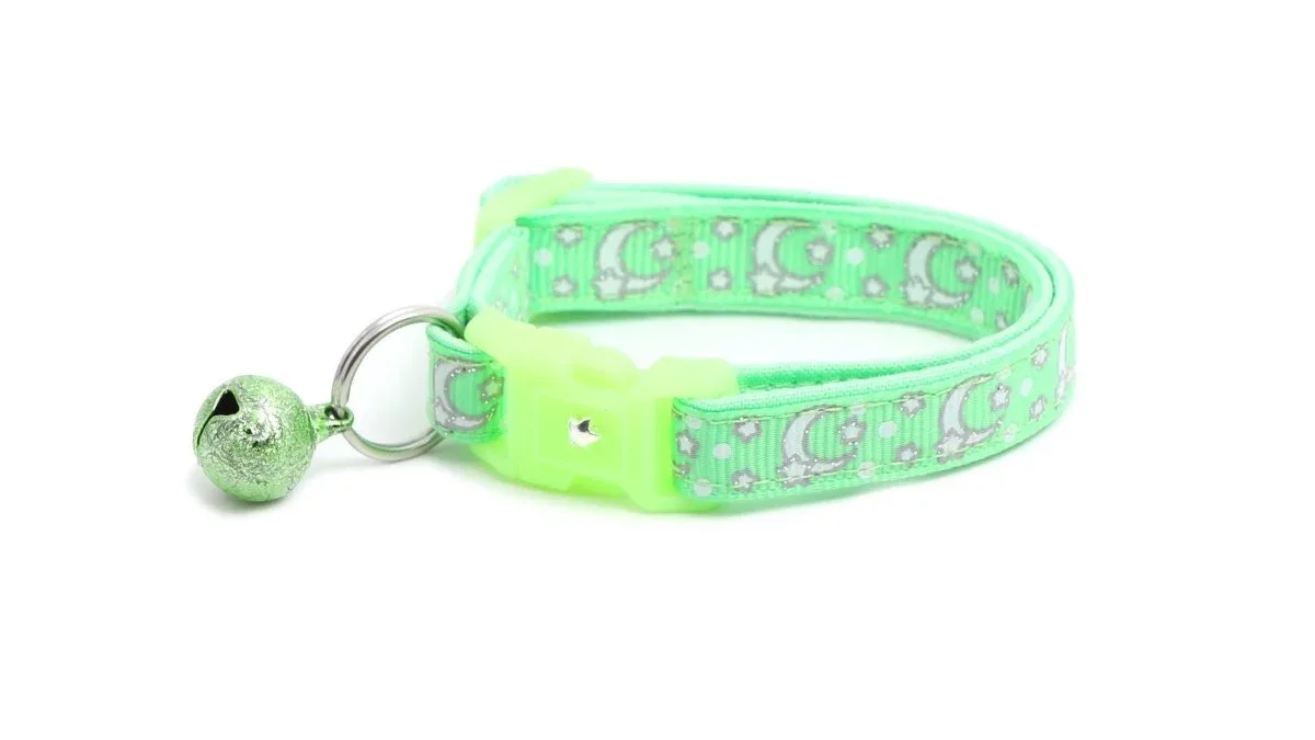 Silver Moons and Stars on Mint Green Cat Collar - Image 2