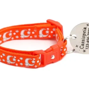 Silver Moons and Stars on Orange Cat Collar