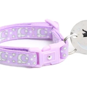 Silver Moons and Stars on Pastel Purple Cat Collar