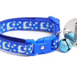 Silver Moons and Stars on Sapphire Blue Cat Collar