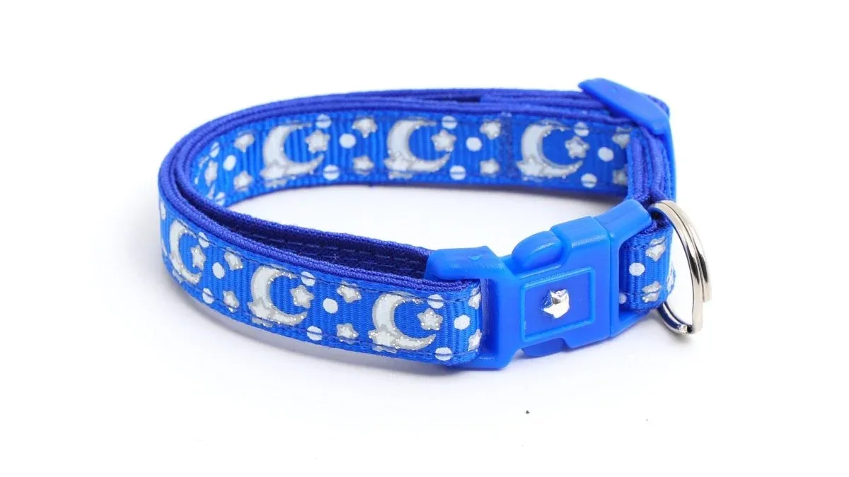 Silver Moons and Stars on Sapphire Blue Cat Collar - Image 2