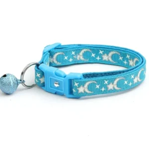 Silver Moons and Stars on Turquoise Cat Collar