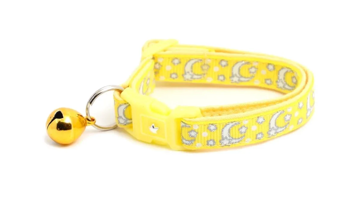 Silver Moons and Stars on Yellow Cat Collar - Image 2