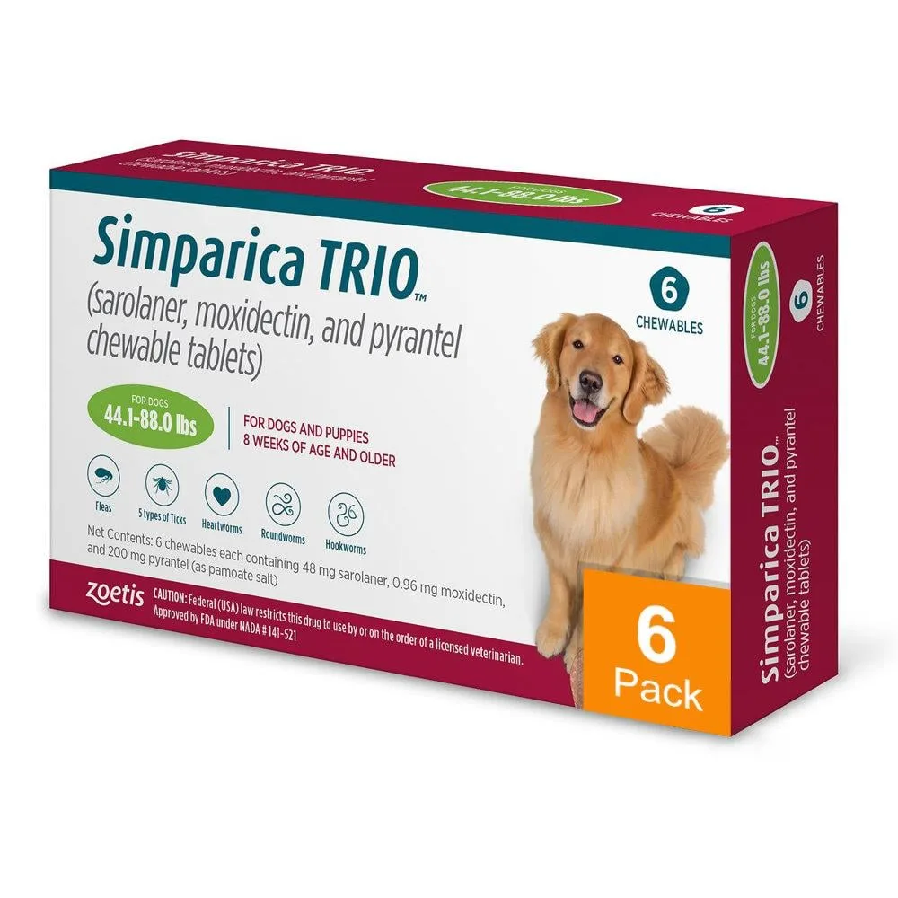 Simparica Trio for Dogs 44.1-88 lbs (20-40 kg) - 6 Pack