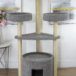 Sisal Cat Tree with Enclosed House – Solid Wood Tower for Large Cats