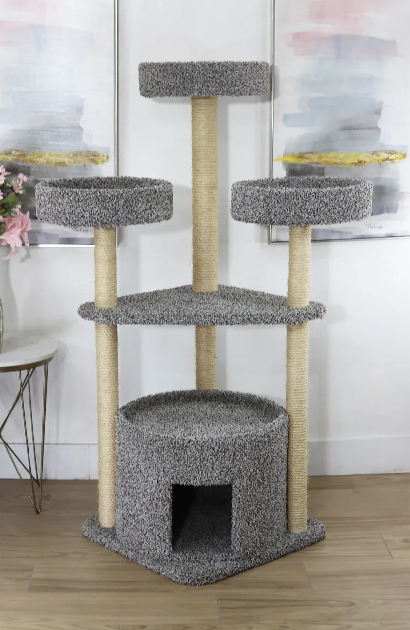Sisal Cat Tree with Enclosed House – Solid Wood Tower for Large Cats