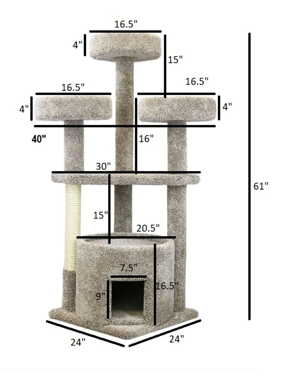 Sisal Cat Tree with Enclosed House – Solid Wood Tower for Large Cats - Image 2